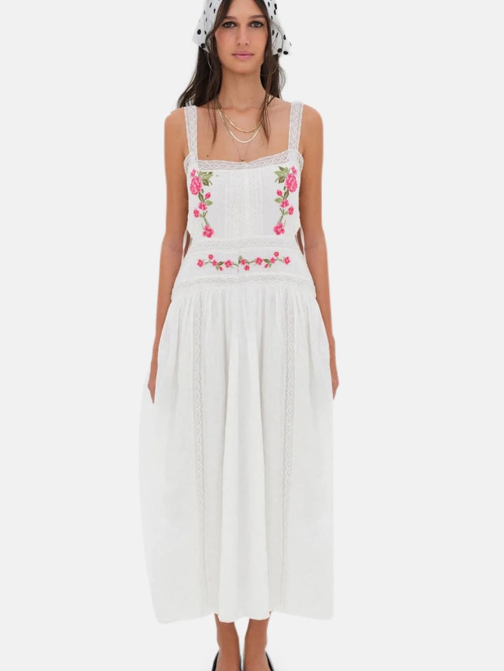 For love of lemons White Floral Embroidered Sundress with Side Ties - Picture 2 of 12